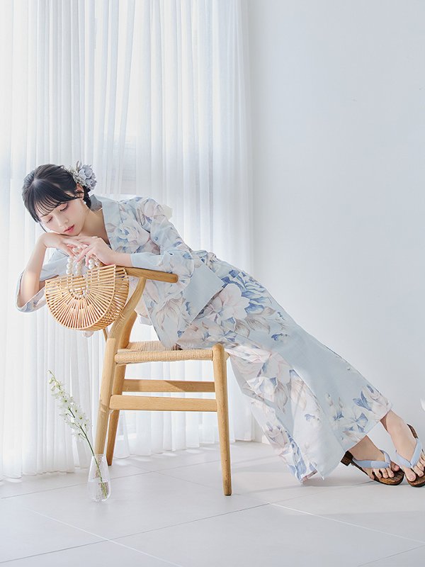 画像12: 【即日発送】クラシカルローズブルー浴衣  【浴衣３点セット 浴衣/帯/下駄】[YMT]