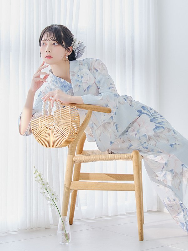 画像16: 【即日発送】クラシカルローズブルー浴衣  【浴衣３点セット 浴衣/帯/下駄】[YMT]