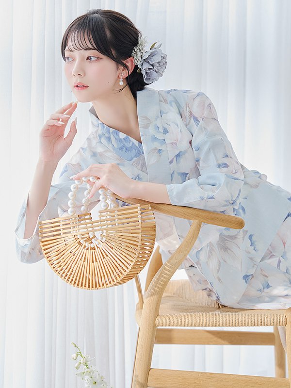 画像17: 【即日発送】クラシカルローズブルー浴衣  【浴衣３点セット 浴衣/帯/下駄】[YMT]