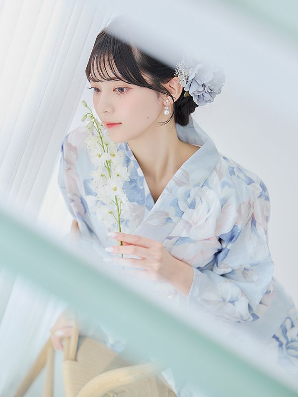 画像3: 【即日発送】クラシカルローズブルー浴衣  【浴衣３点セット 浴衣/帯/下駄】[YMT]