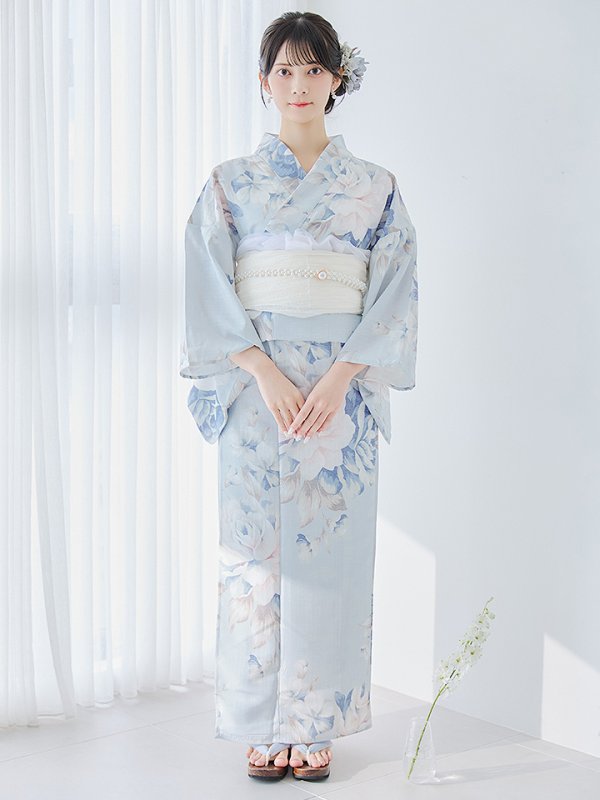 画像4: 【即日発送】クラシカルローズブルー浴衣  【浴衣３点セット 浴衣/帯/下駄】[YMT]