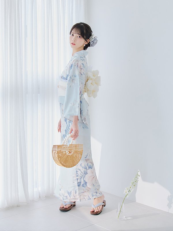 画像5: 【即日発送】クラシカルローズブルー浴衣  【浴衣３点セット 浴衣/帯/下駄】[YMT]
