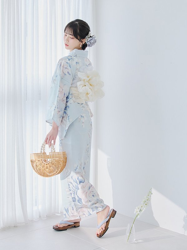 画像7: 【即日発送】クラシカルローズブルー浴衣  【浴衣３点セット 浴衣/帯/下駄】[YMT]