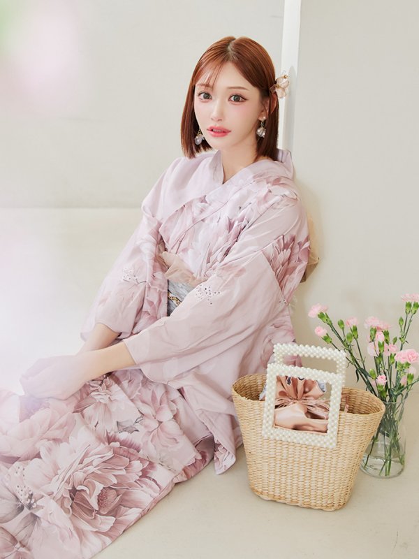 画像5: 【即日発送】くすみピンクアンティークフラワー浴衣  【浴衣３点セット 浴衣/帯/下駄】[YMT]