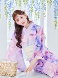 パステル水彩フラワーアンニュイ浴衣 OBI-siwa-200-kj-13-OW / HIMO-906-yn-PEARL / HEKO-800-sb-5-W / YA-1002-kj-PL / GETA-01-kj-3-IV/ [YMT]