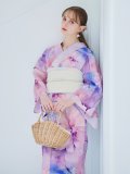 パステル水彩フラワーアンニュイ浴衣 OBI-siwa-200-kj-13-OW / HIMO-906-yn-PEARL / HEKO-800-sb-5-W / YA-1002-kj-PL / GETA-01-kj-3-IV/ [YMT]