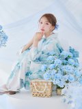 【予約 / 5月中旬発送予定】ブルーグレイニュアンスフラワー浴衣 OBI-siwa-204-wk-2-LBL / HIMO-900-yn-5-IV / HEKO-800-sb-5-W / YA-1067-kn-BL / GETA-01-kj-3-IV / [yo/YMT]