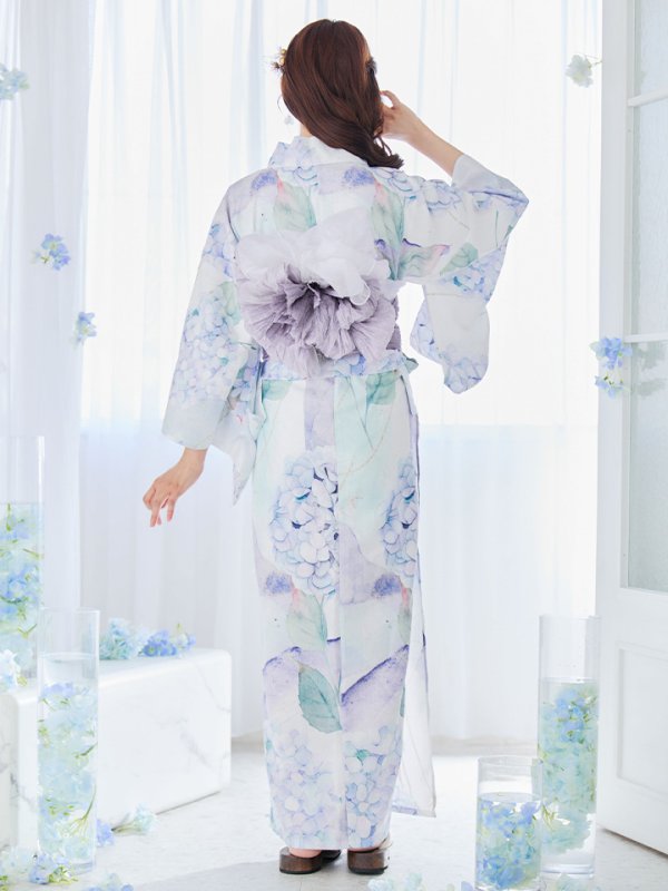 画像17: 【即日発送】シャーベット水彩紫陽花浴衣  【浴衣３点セット 浴衣/帯/下駄】[OF04]