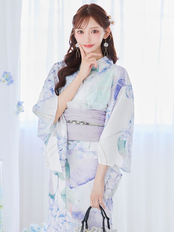 画像3: 【即日発送】シャーベット水彩紫陽花浴衣  【浴衣３点セット 浴衣/帯/下駄】[OF04]