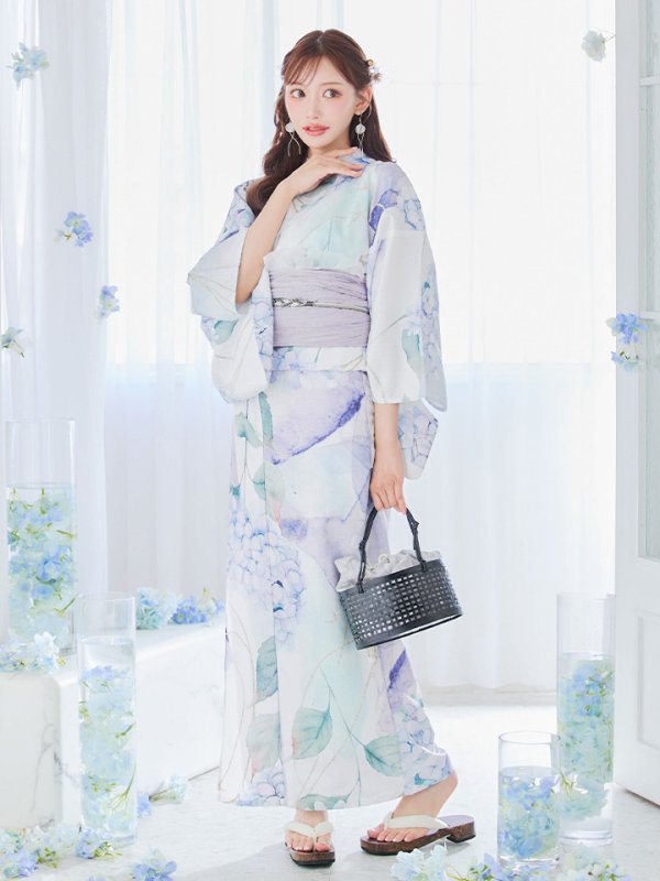 画像4: 【即日発送】シャーベット水彩紫陽花浴衣  【浴衣３点セット 浴衣/帯/下駄】[OF04]