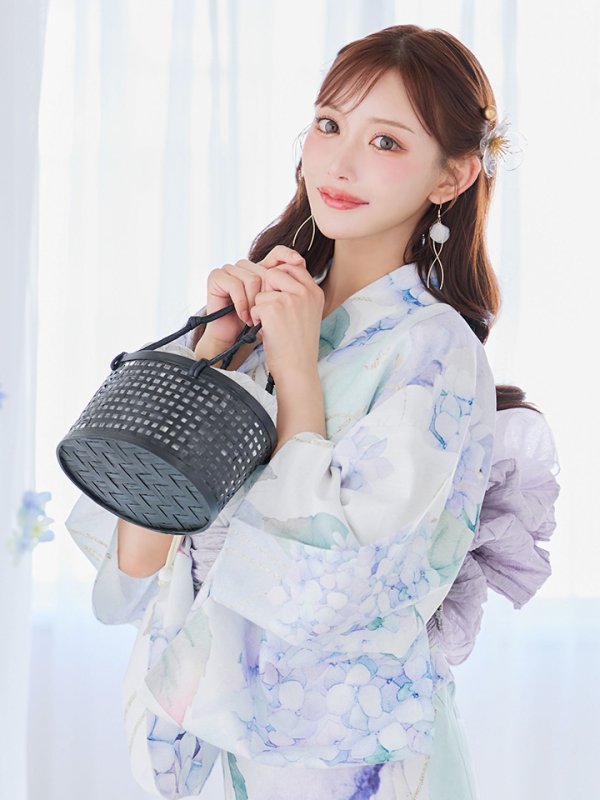 画像8: 【即日発送】シャーベット水彩紫陽花浴衣  【浴衣３点セット 浴衣/帯/下駄】[OF04]