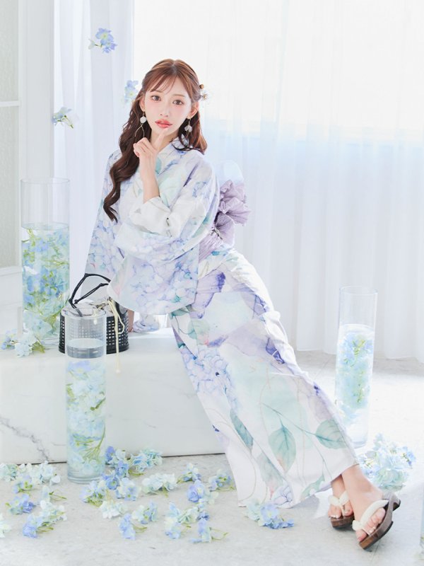 画像13: 【即日発送】シャーベット水彩紫陽花浴衣  【浴衣３点セット 浴衣/帯/下駄】[OF04]