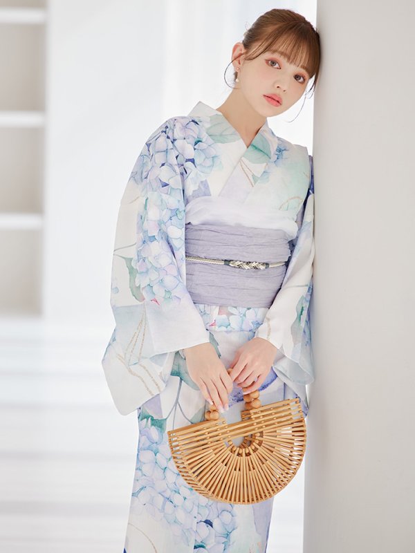 画像1: シャーベット水彩紫陽花浴衣  【浴衣３点セット 浴衣/帯/下駄】OBI-g-500-kj-8-GY / HIMO-900-yn-3-GYxGD / HEKO-800-sb-5-W / YA-1016-kj-CL / GETA-01-kj-3-IV [YMT]