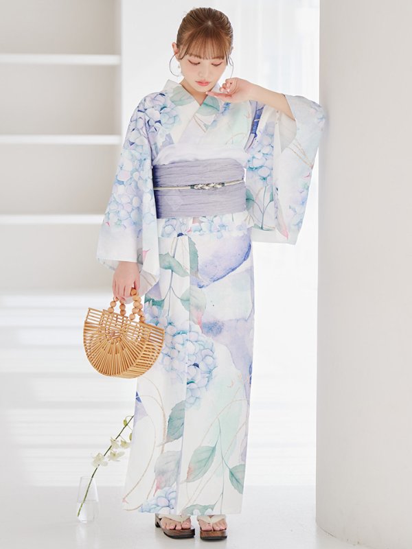 画像13: 【即日発送】シャーベット水彩紫陽花浴衣【浴衣３点セット 浴衣/帯/下駄】[OF04]