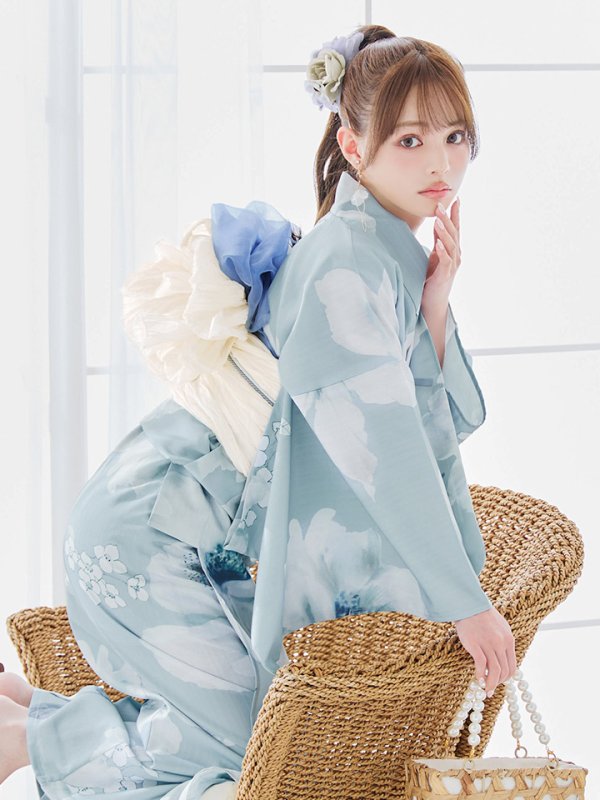 画像10: 【即日発送】ブルーホワイトフラワー柄浴衣  【浴衣３点セット 浴衣/帯/下駄】[YMT]