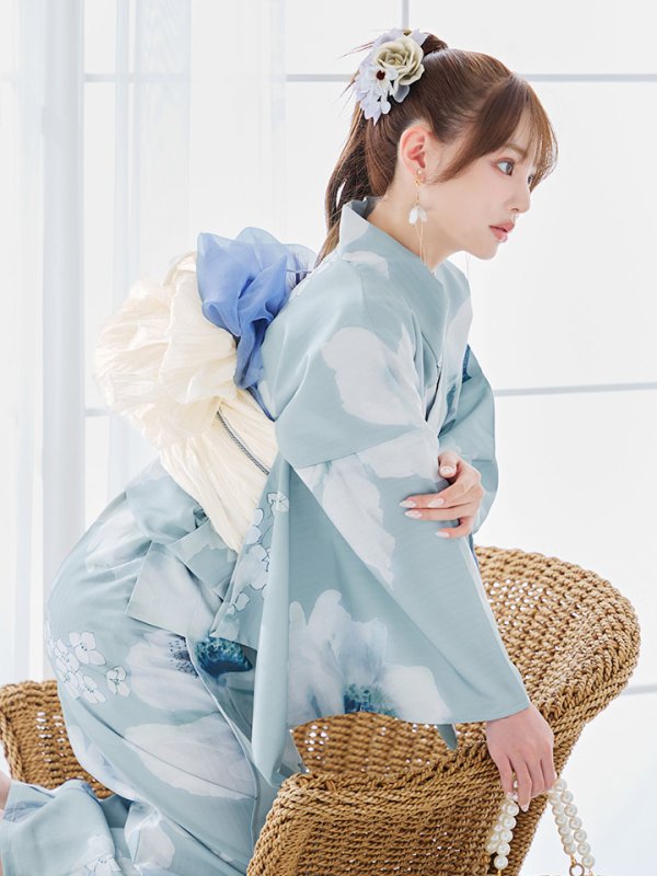 画像11: 【即日発送】ブルーホワイトフラワー柄浴衣  【浴衣３点セット 浴衣/帯/下駄】[YMT]