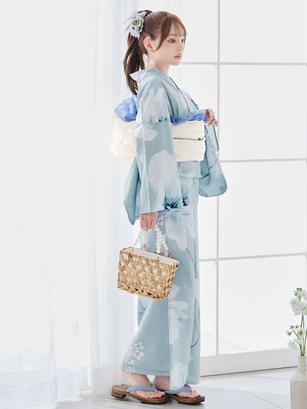 画像5: 【即日発送】ブルーホワイトフラワー柄浴衣  【浴衣３点セット 浴衣/帯/下駄】[YMT]