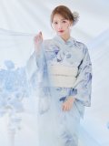 【予約 / 5月中旬発送予定】アイスブルー牡丹浴衣 OBI-siwa-200-kj-13-OW / HIMO-906-yn-PEARL / HEKO-800-sb-5-W / YA-1070-kn-DusBL / GETA-01-kj-3-IV/ [y/YMT]