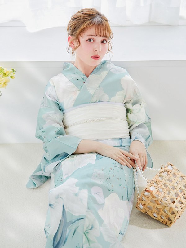 画像15: 【即日発送】洋モダンミントグリーン浴衣  【浴衣３点セット 浴衣/帯/下駄】[OF04]