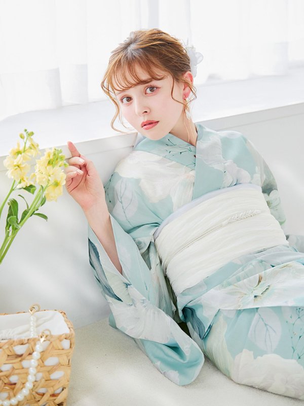 画像16: 【即日発送】洋モダンミントグリーン浴衣  【浴衣３点セット 浴衣/帯/下駄】[OF04]