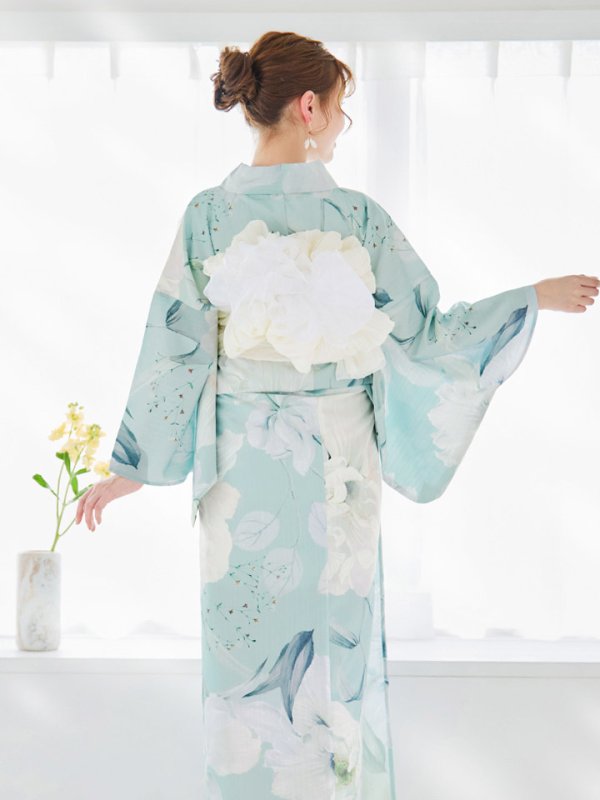 画像19: 【即日発送】洋モダンミントグリーン浴衣  【浴衣３点セット 浴衣/帯/下駄】[OF04]