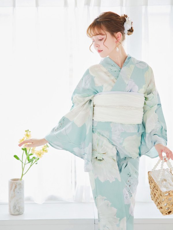 画像3: 【即日発送】洋モダンミントグリーン浴衣  【浴衣３点セット 浴衣/帯/下駄】[OF04]