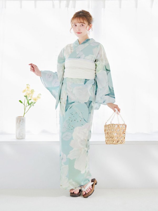 画像4: 【即日発送】洋モダンミントグリーン浴衣  【浴衣３点セット 浴衣/帯/下駄】[OF04]
