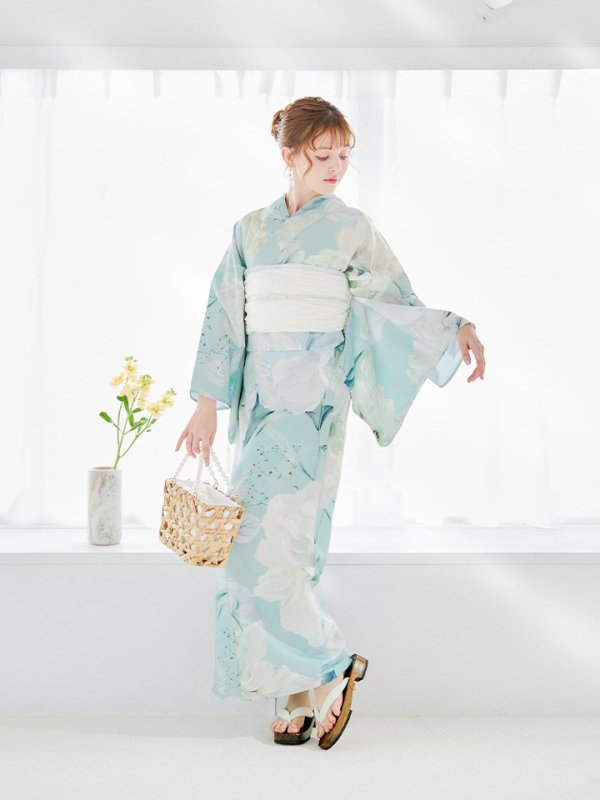 画像5: 【即日発送】洋モダンミントグリーン浴衣  【浴衣３点セット 浴衣/帯/下駄】[OF04]