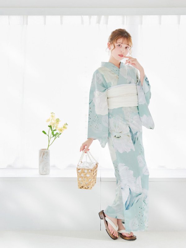 画像6: 【即日発送】洋モダンミントグリーン浴衣  【浴衣３点セット 浴衣/帯/下駄】[OF04]
