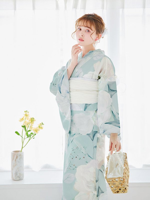画像7: 【即日発送】洋モダンミントグリーン浴衣  【浴衣３点セット 浴衣/帯/下駄】[OF04]