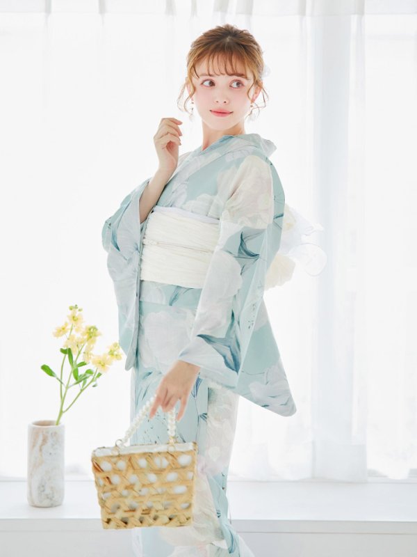 画像8: 【即日発送】洋モダンミントグリーン浴衣  【浴衣３点セット 浴衣/帯/下駄】[OF04]