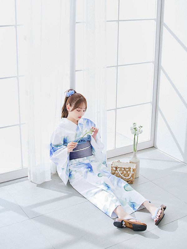 画像10: 【即日発送】水彩ガーベラ柄浴衣  【浴衣３点セット 浴衣/帯/下駄】[YMT]