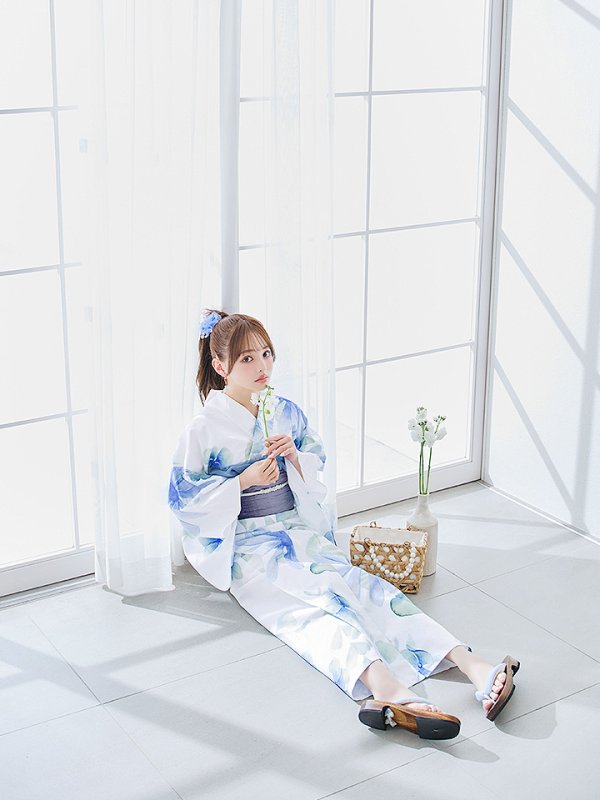 画像11: 【即日発送】水彩ガーベラ柄浴衣  【浴衣３点セット 浴衣/帯/下駄】[YMT]