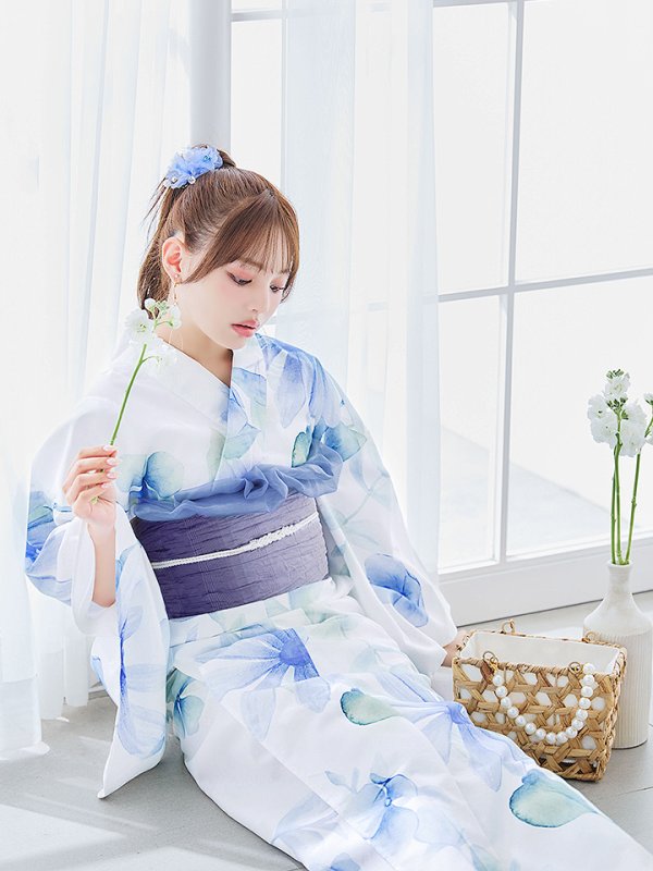 画像13: 【即日発送】水彩ガーベラ柄浴衣  【浴衣３点セット 浴衣/帯/下駄】[YMT]