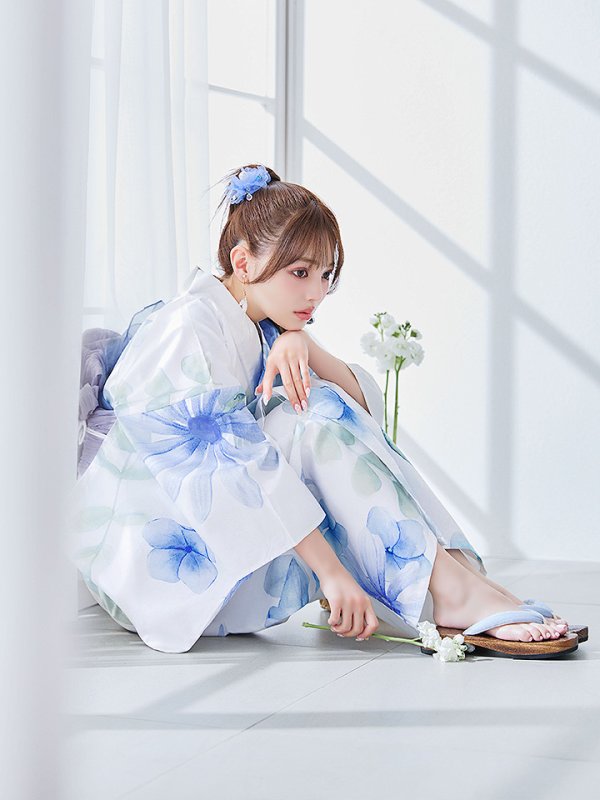 画像14: 【即日発送】水彩ガーベラ柄浴衣  【浴衣３点セット 浴衣/帯/下駄】[YMT]
