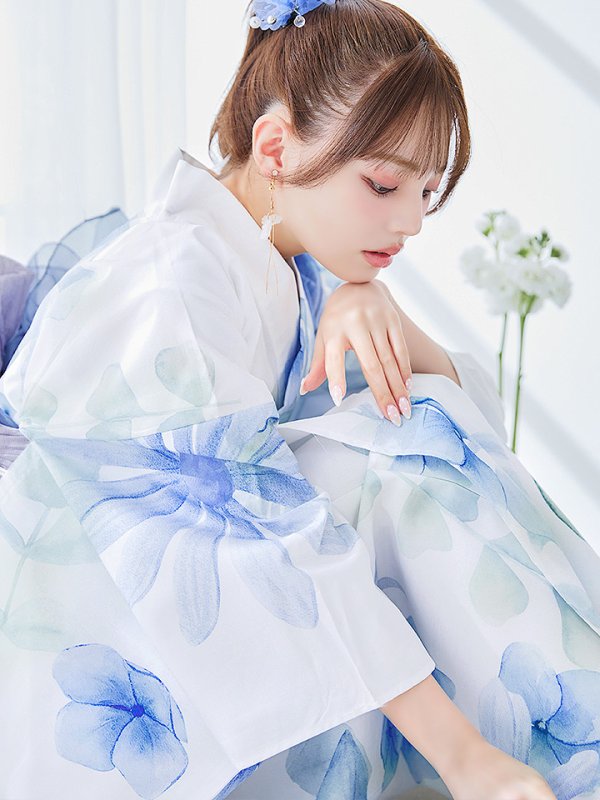 画像16: 【即日発送】水彩ガーベラ柄浴衣  【浴衣３点セット 浴衣/帯/下駄】[YMT]