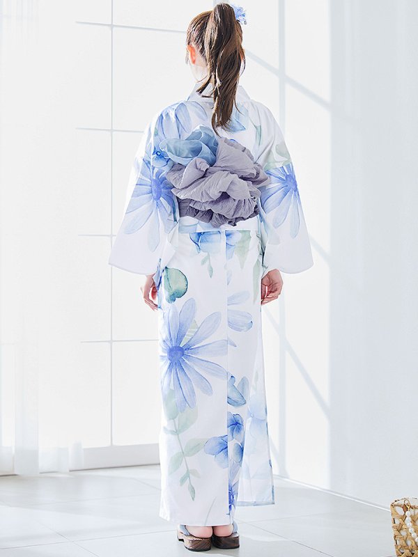 画像17: 【即日発送】水彩ガーベラ柄浴衣  【浴衣３点セット 浴衣/帯/下駄】[YMT]