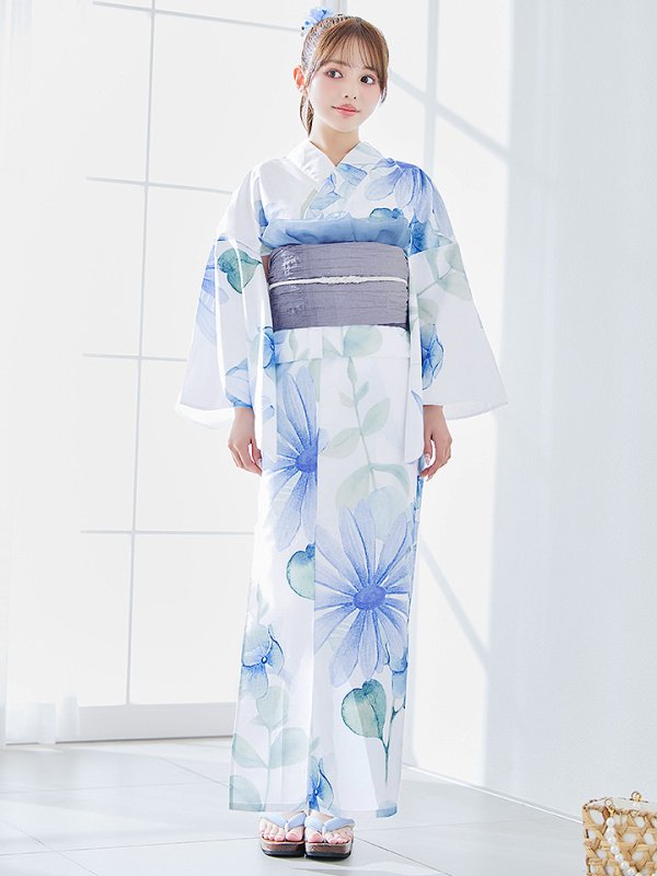 画像4: 【即日発送】水彩ガーベラ柄浴衣  【浴衣３点セット 浴衣/帯/下駄】[YMT]