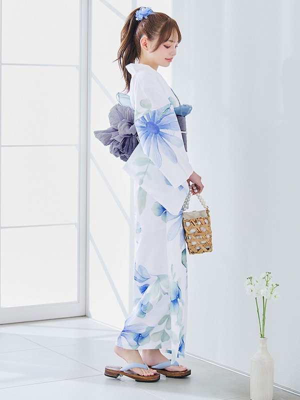 画像5: 【即日発送】水彩ガーベラ柄浴衣  【浴衣３点セット 浴衣/帯/下駄】[YMT]