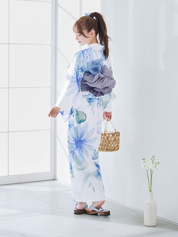 画像6: 【即日発送】水彩ガーベラ柄浴衣  【浴衣３点セット 浴衣/帯/下駄】[YMT]