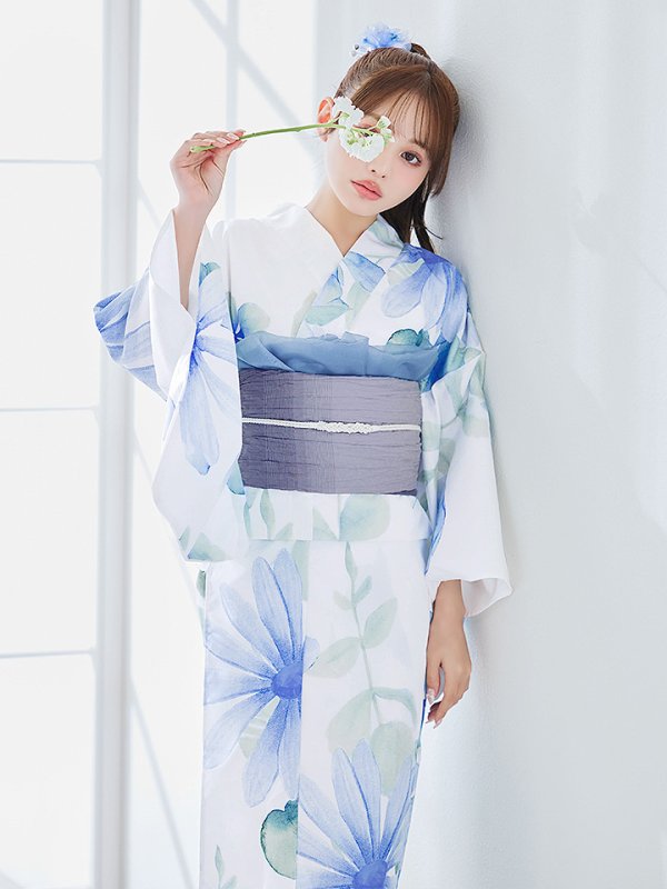 画像8: 【即日発送】水彩ガーベラ柄浴衣  【浴衣３点セット 浴衣/帯/下駄】[YMT]