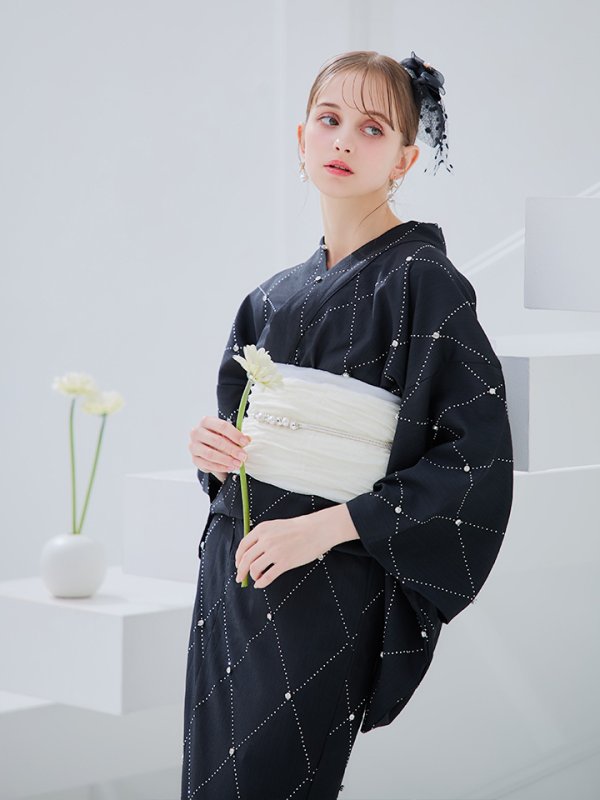 画像6: 【即日発送】アーガイルビジュー浴衣  【浴衣３点セット 浴衣/帯/下駄】[YMT]