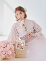 アーガイルビジュー浴衣  【浴衣３点セット 浴衣/帯/下駄】OBI-siwa-204-wk-14-DusP / HIMO-906-yn-PEARL / HEKO-800-sb-5-W / YA-1075-kn-BE / GETA-01-kj-7-P/ [YMT]