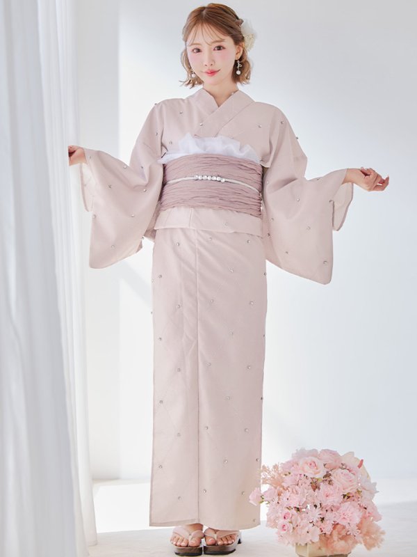 画像4: 【即日発送】アーガイルビジュー浴衣  【浴衣３点セット 浴衣/帯/下駄】[YMT]