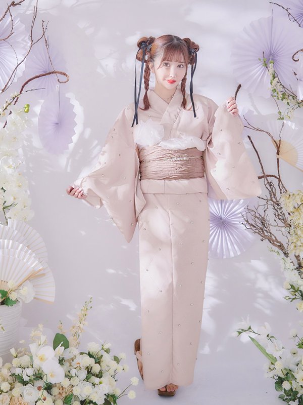 画像2: アーガイルビジュー浴衣【浴衣３点セット 浴衣/帯/下駄】OBI-siwa-204-wk-9-DusP / HIMO-906-yn-PEARL / HEKO-800-sb-5-W / GETA-01-kj-7-P/ [YMT]
