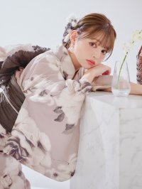 【即日発送】アンティーク調ロマンティック牡丹浴衣  【浴衣３点セット 浴衣/帯/下駄】[YMT]