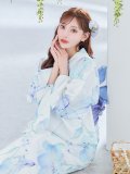 【予約 / 5月中旬発送予定】水彩百合ナチュラルブルー浴衣 OBI-g-500-kj-9-NV / HIMO-900-yn-4-GYxGY / HEKO-800-sb-8-DusBL / YA-1074-kn-BL / GETA-01-kj-2-BL / [y/YMT]