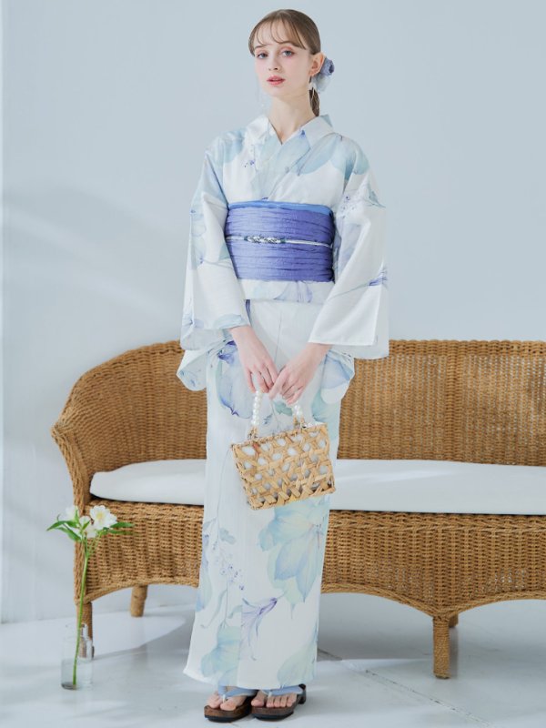 画像13: 【即日発送】【浴衣セール！】水彩百合ナチュラルブルー浴衣【浴衣３点セット 浴衣/帯/下駄】[YMT]