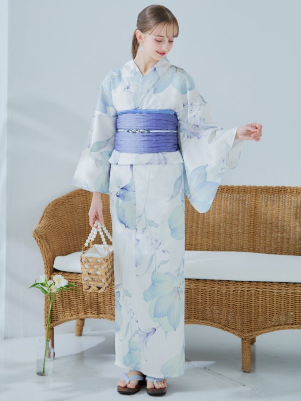 画像14: 【即日発送】【浴衣セール！】水彩百合ナチュラルブルー浴衣【浴衣３点セット 浴衣/帯/下駄】[YMT]