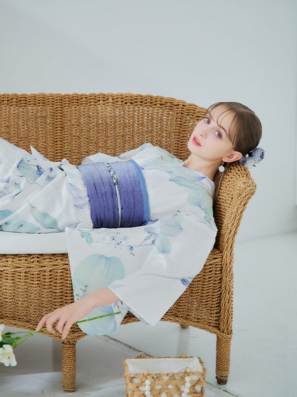 画像15: 【即日発送】【浴衣セール！】水彩百合ナチュラルブルー浴衣【浴衣３点セット 浴衣/帯/下駄】[YMT]